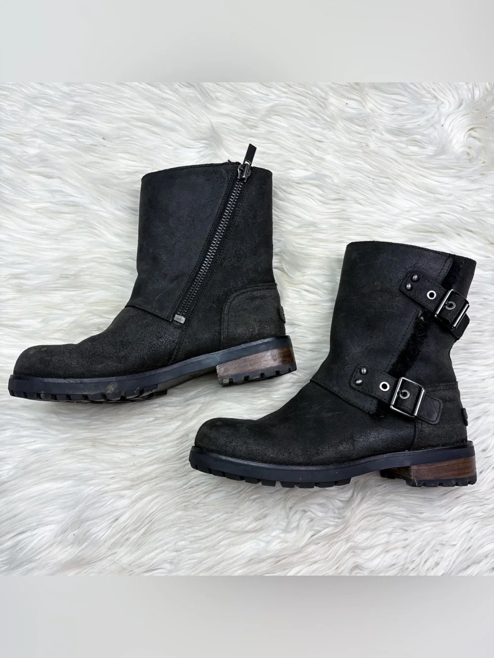 UGG Niels II Boot Black Moto Leather Water Resistant Fur Fleece Lined Winter 7